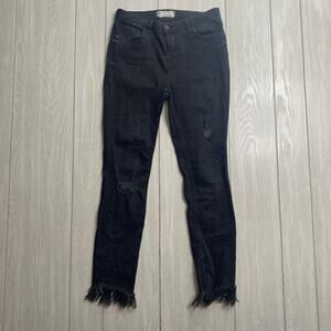 Free People Womens Denim Great Heights Black Frayed Raw Hem Skinny Jeans Size 26